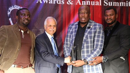 (L-r): Johnson Ivase, marketing manager, GOtv; Arjan Mirchandani, executive director, Sona Group of Industries presenting the Outstanding Digital Satelite TV Brand of the Decade (2016) to Martin Mabutho, general manager, Marketing, MultiChoice Nigeria and Patrick Dumme, events manager, MultiChoice Nigeria during the Marketing Edge, Brands and Advertising Excellence Awards and Annual Summit 2016 held at Civic Center, Victoria Island, Lagos, recently.